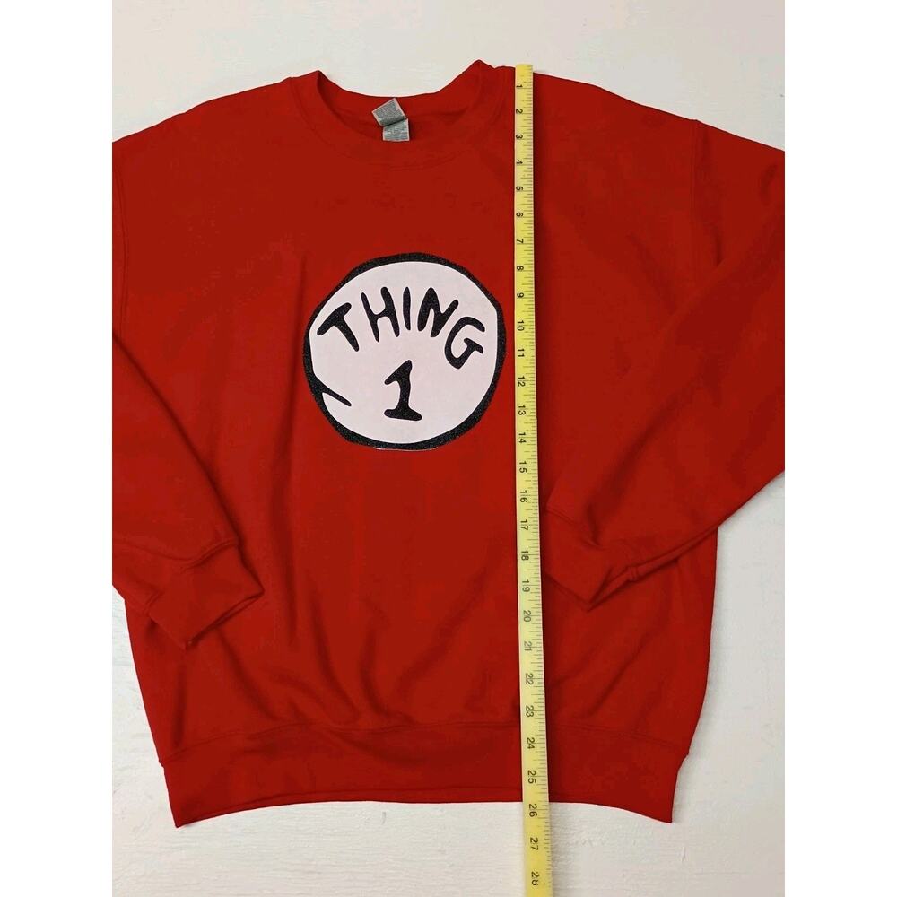 Gildan (Medium) Red Seuss Landing Thing 1 Theme Sweatshirt - Picture 2 of 10